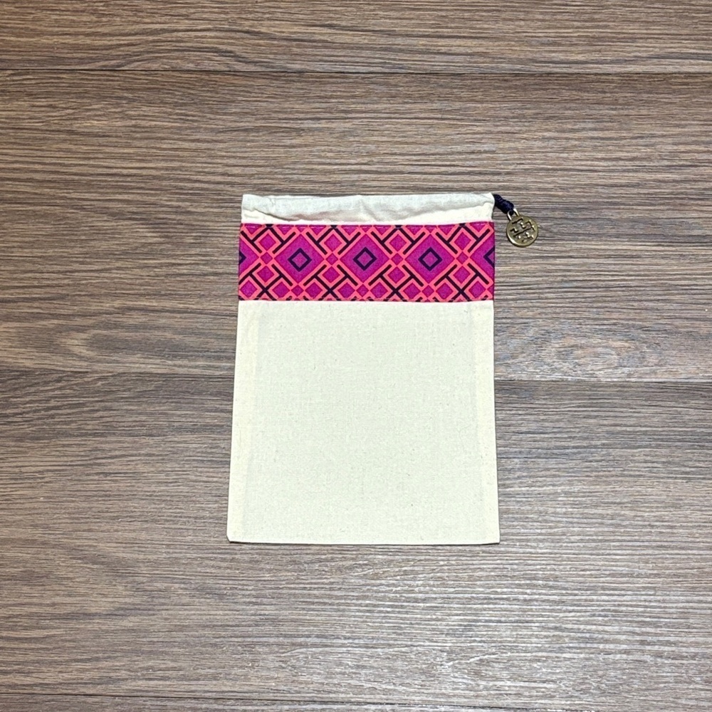 Tory Burch Pink & Cream Logo Print Drawstring Pouch